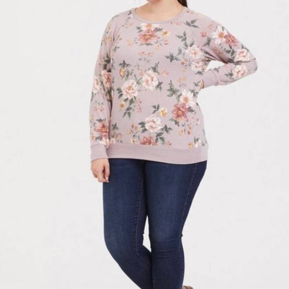 TORRID Mauve Pink Floral Print Pullover Sweatshirt Size 1 (1X)